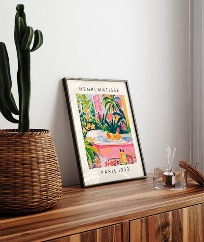 Matisse Style Chicken Art Print: Funny Pink Bathroom Decor
