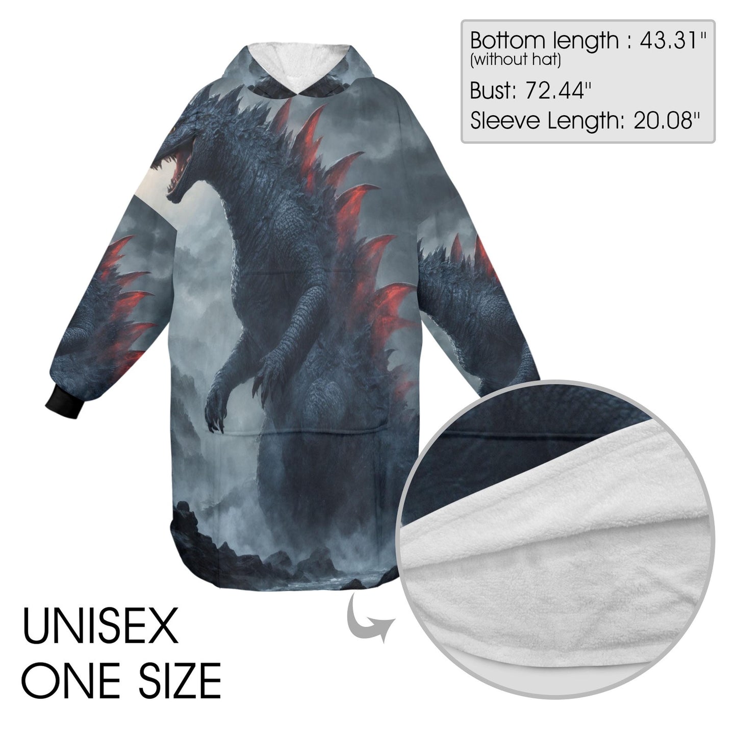 Godzilla Blanket Hoodie Kaiju Comics Art Personalized Fleece Blanket