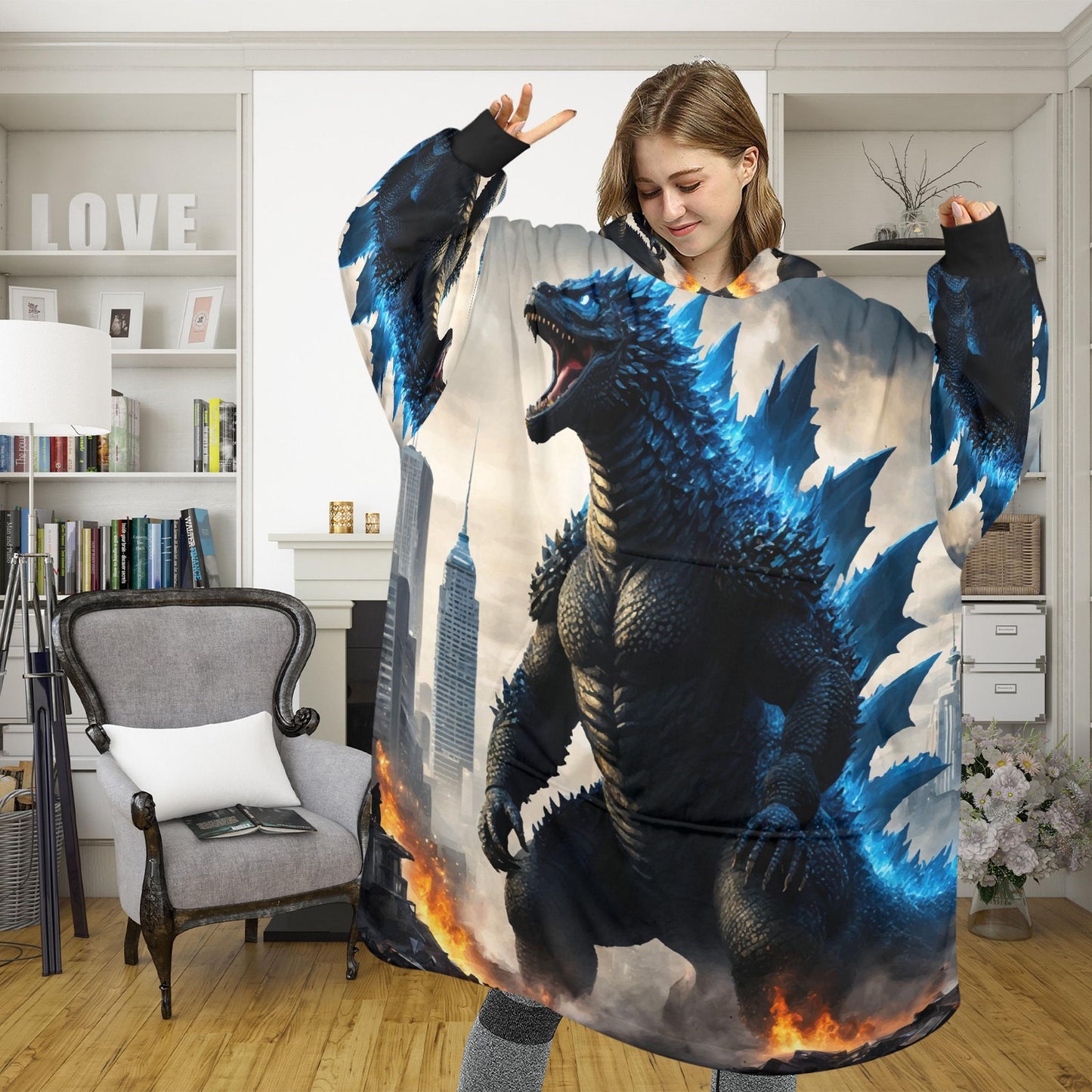 Godzilla Blanket Hoodie Retro Kaiju Comics, Personalized Fleece