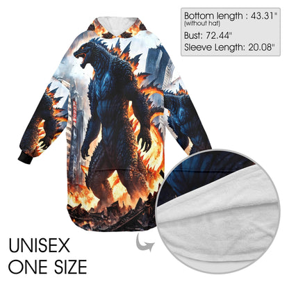 Godzilla Blanket Hoodie Retro Kaiju Monster Fleece Blanket
