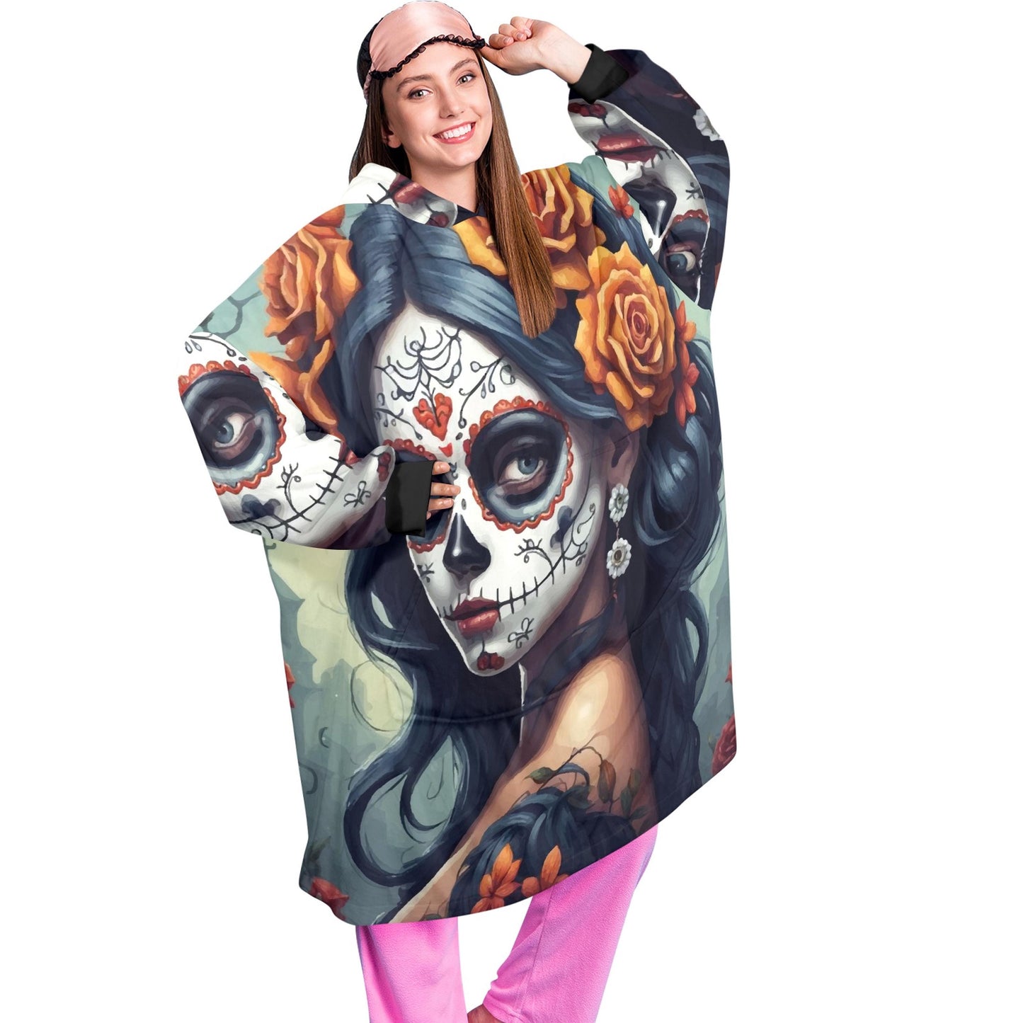 Día De Los Muertos Blanket Hoodie Personalized Chicano Blanket