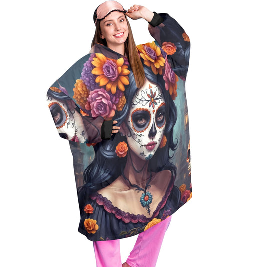 Día De Los Muertos Blanket Hoodie Chicano Art Personalized Blanket