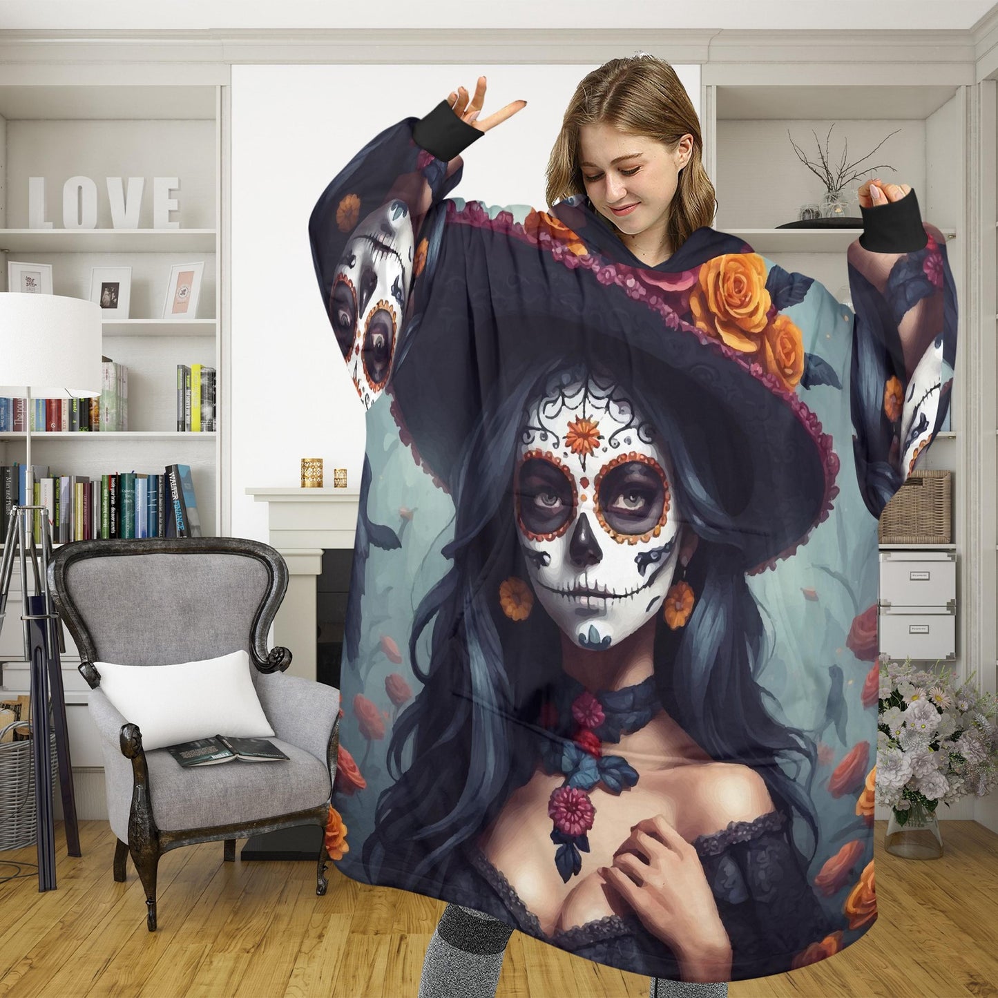 Día De Los Muertos Blanket Hoodie Chicano Art Personalized Blanket