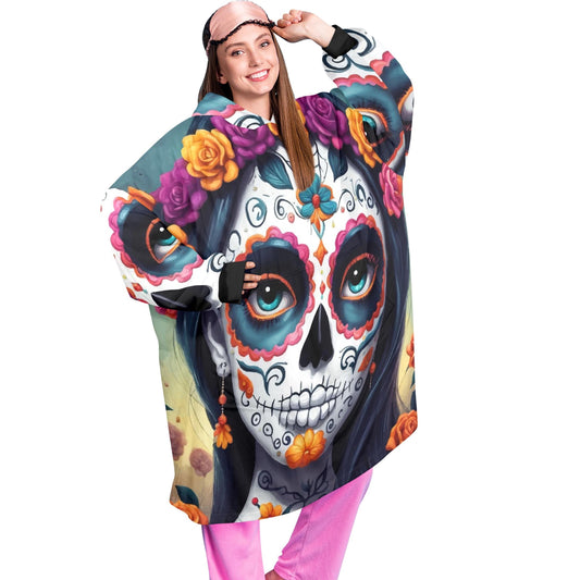 Día De Los Muertos Blanket Hoodie Chicano Art Halloween Horror