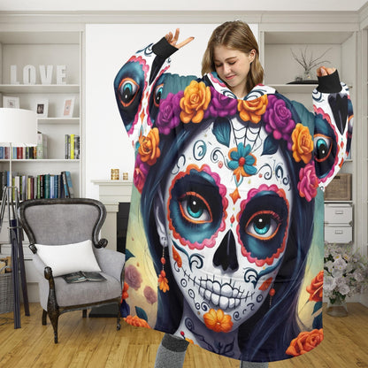 Día De Los Muertos Blanket Hoodie Chicano Art Halloween Horror
