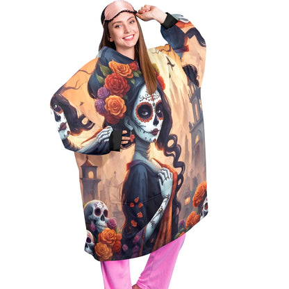 Blanket Hoodie personalized blankets hoodie that is a blanket Mexico Chicano Día De Los Muertos Halloween Horror