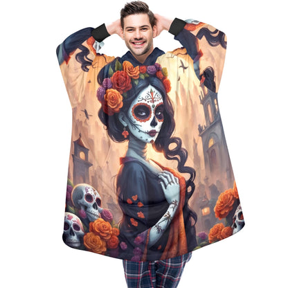 Blanket Hoodie personalized blankets hoodie that is a blanket Mexico Chicano Día De Los Muertos Halloween Horror