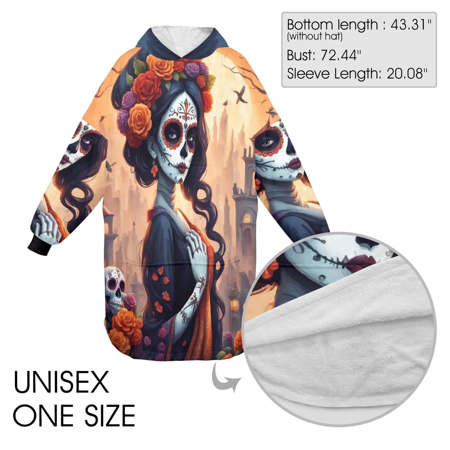 Blanket Hoodie personalized blankets hoodie that is a blanket Mexico Chicano Día De Los Muertos Halloween Horror