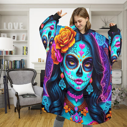 Chingona Blanket Hoodie Mexican Sugar Skull Personalized Blanket