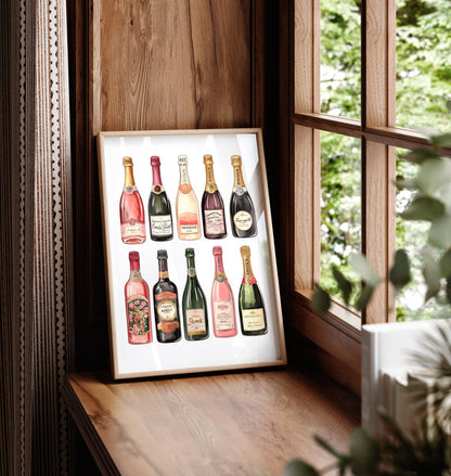 Champagne Watercolor Art Print: Preppy Bar Cart Poster
