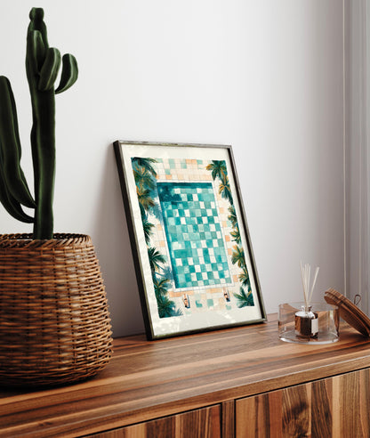 Chilling by the pool, Beachy room decor, Swimming pool poster, Coastal wall art, Beach house decor, Coconut girl print, Preppy dorm decor