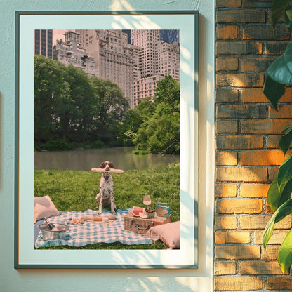 Retro New York City Print: Fun Dog in Central Park Poster