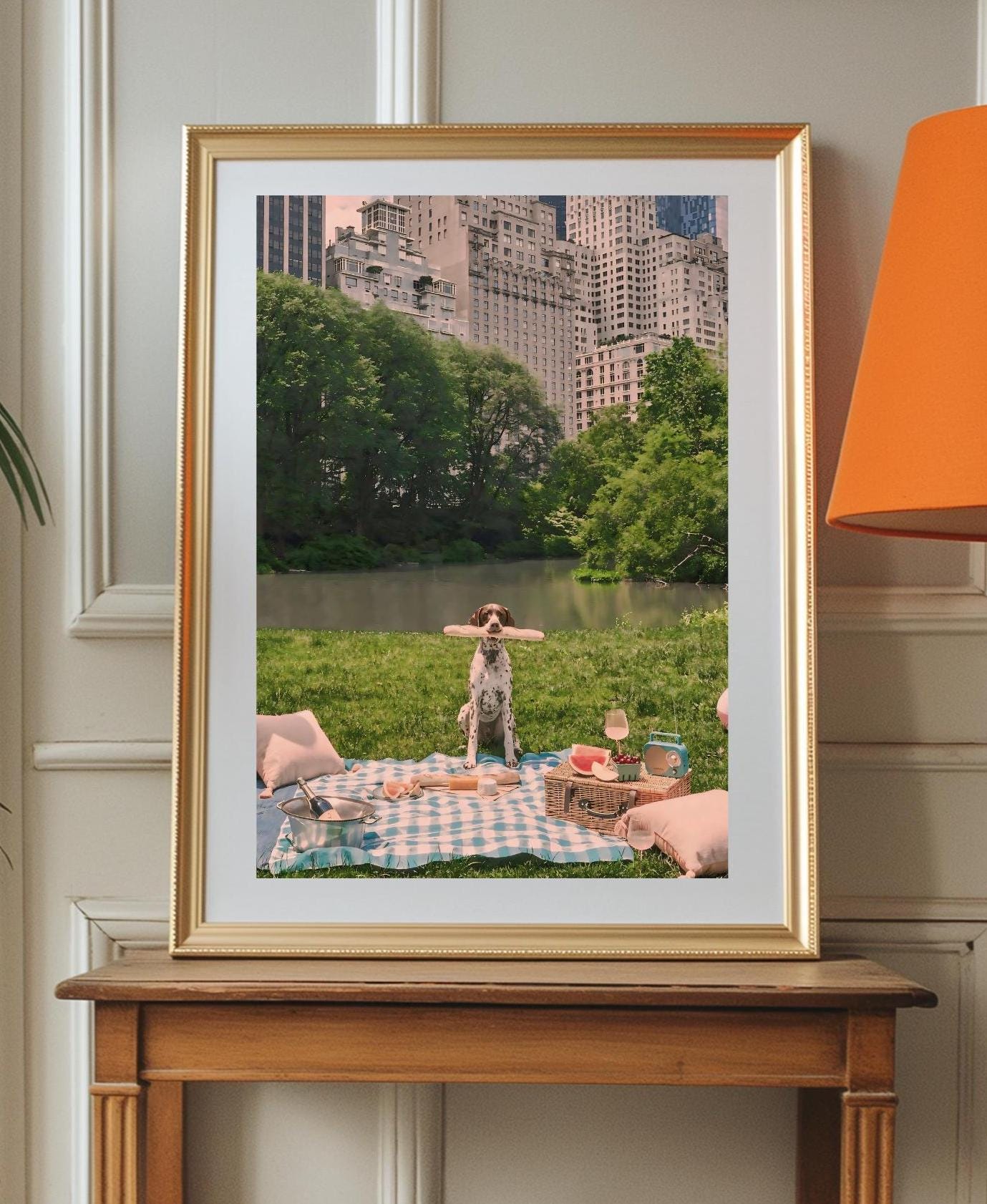 Retro New York City Print: Fun Dog in Central Park Poster