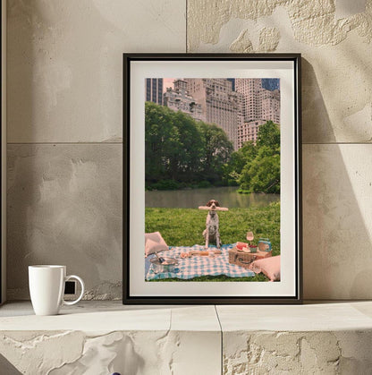 Retro New York City Print: Fun Dog in Central Park Poster