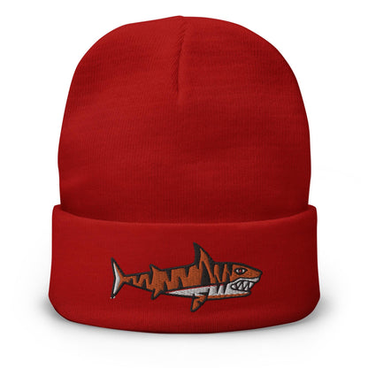 Tiger Shark, Traditional Tattoo Beanie, Tattoo Inspired Clothing, Embroidered Beanie, Skull Beanie, Shark Beanie, Tiger Beanie