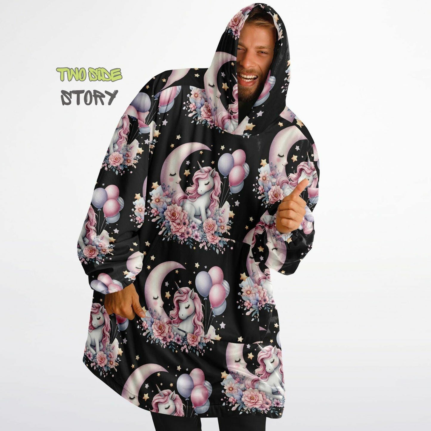 Unisex Cute Kawaii Unicorn Print Snug Hoodie,Printed Hooded Blanket with Sleeves, Lounge Wear, Novelty Gifts, Birthday Gift ,Christmas Gifts