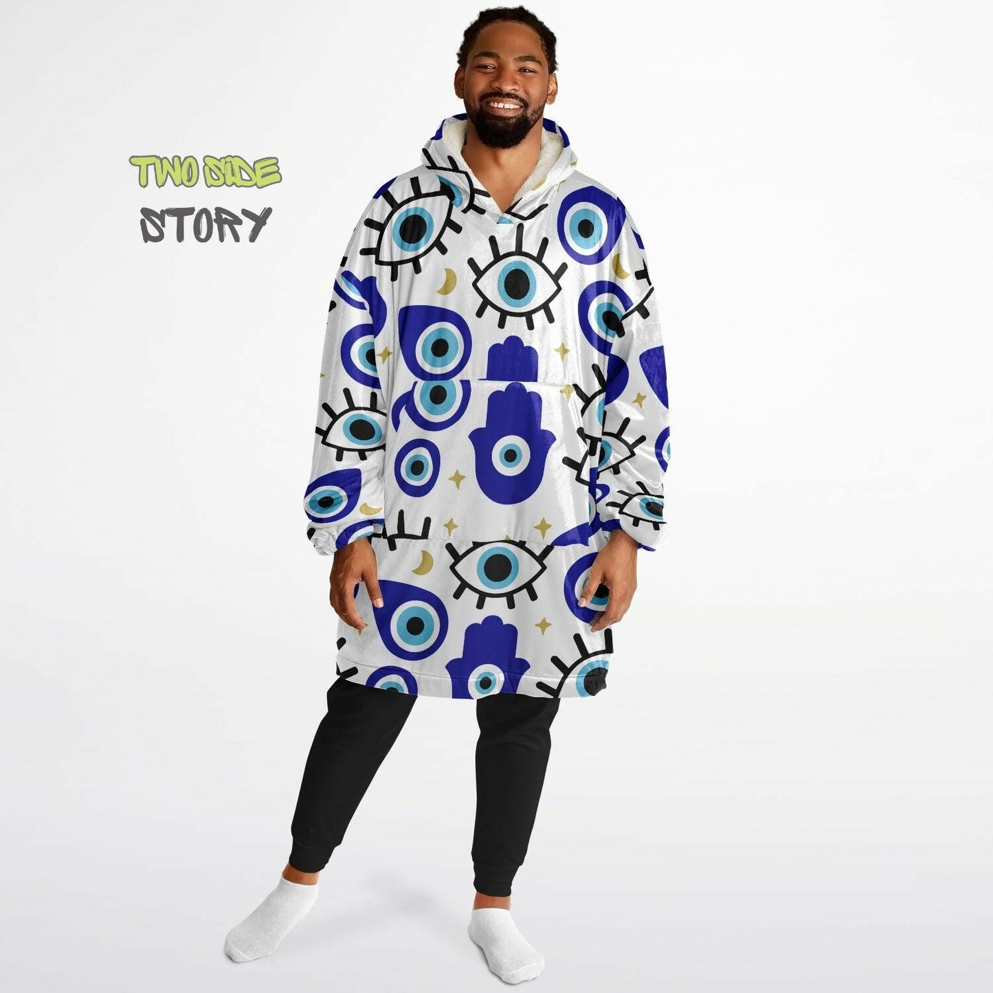 Novelty Evil Eye Print Snug Hoodie,Mykonos Eye Printed Hooded Blanket with Sleeves,Lounge Wear,Unique,Novelty Gifst,Birthday Christmas Gifts