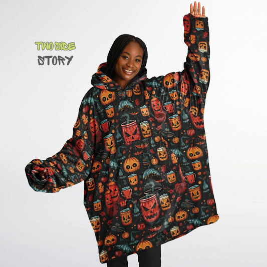 Fun Halloween Print Snug Hoodie,Printed Hooded Blanket,Blanket Sleeves,Lounge Wear,Unique,Novelty Birthday Christmas Gifts,Gift for Him Her