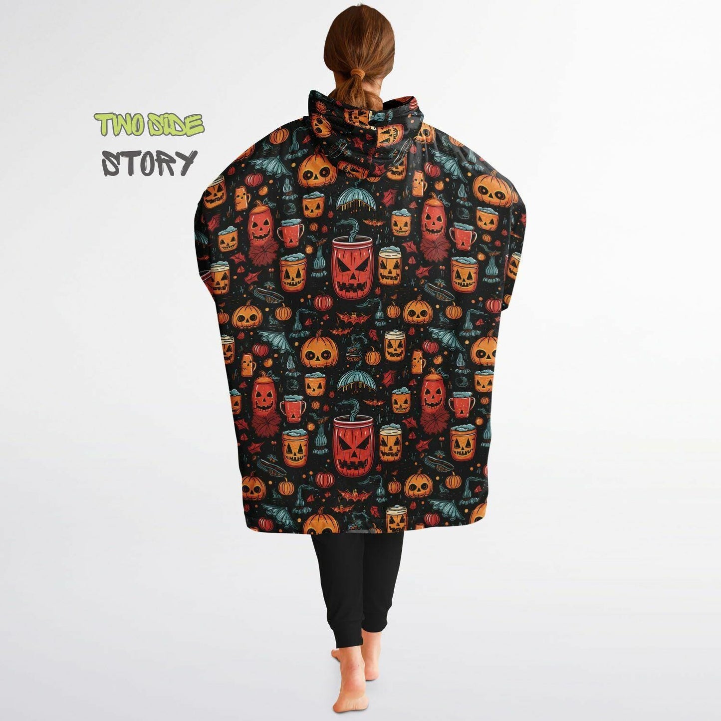 Fun Halloween Print Snug Hoodie,Printed Hooded Blanket,Blanket Sleeves,Lounge Wear,Unique,Novelty Birthday Christmas Gifts,Gift for Him Her