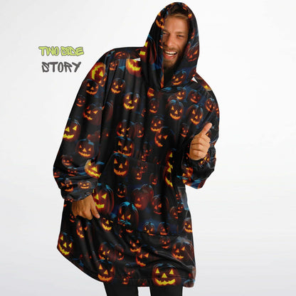 Fun Halloween Glowing Pumpkin Snug Hoodie,Printed Hooded Blanket,Blanket Sleeves,Lounge Wear,Novelty Birthday Christmas Gifts for Him or Her