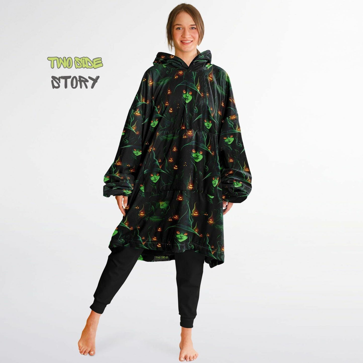 Fun Halloween Glowing Which Snug Hoodie,Printed Hooded Blanket,Blanket Sleeves,Lounge Wear,Novelty Birthday Christmas Gifts for Him or Her