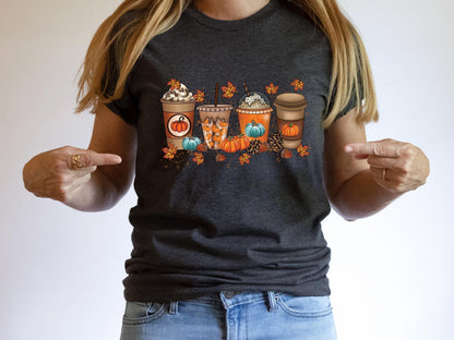 Fall Coffee Shirt, Halloween Pumpkin Latte Drink Cup, Cute Fall Sweatshirt, Coffee Lover Shirt, Pumpkin Spice Shirt, Thanksgiving Shirt