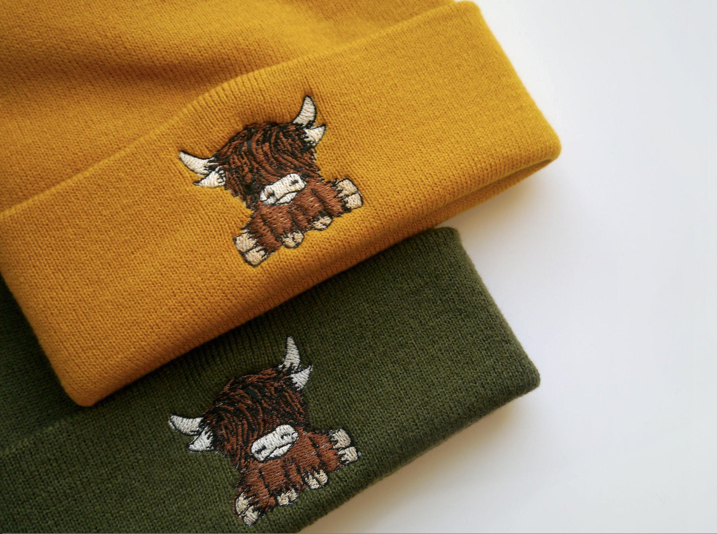 Cute Scottish Highland Cow Embroidered Beanie - Scotland - Highland Coo - Free Delivery - More Colours - Animal Farm - Embroidery