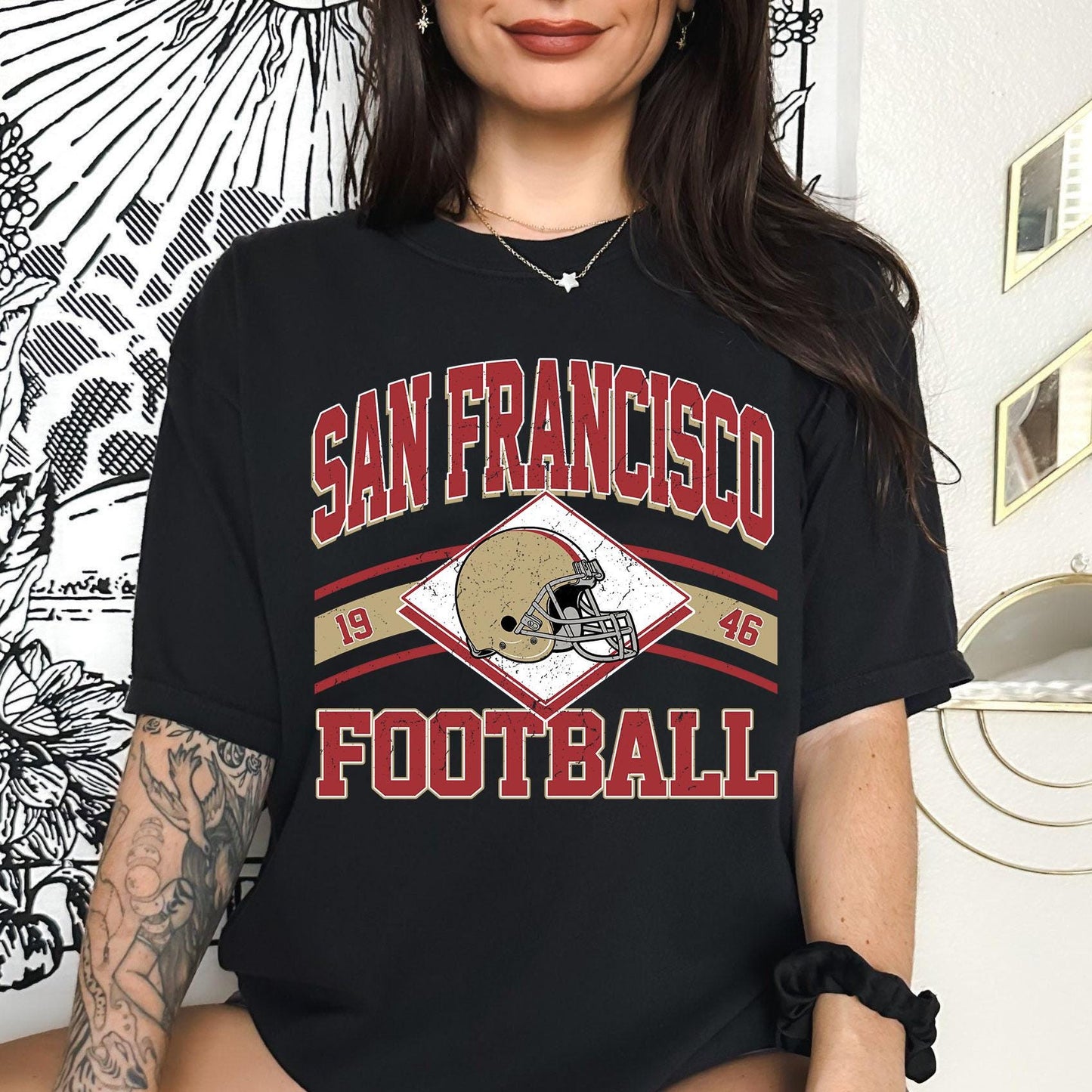 San Francisco Football Sweatshirt, Shirt Retro Style 90s Vintage Unisex Crewneck, Sun Day Football, Graphic Tee Gift For Football Fan Sport.