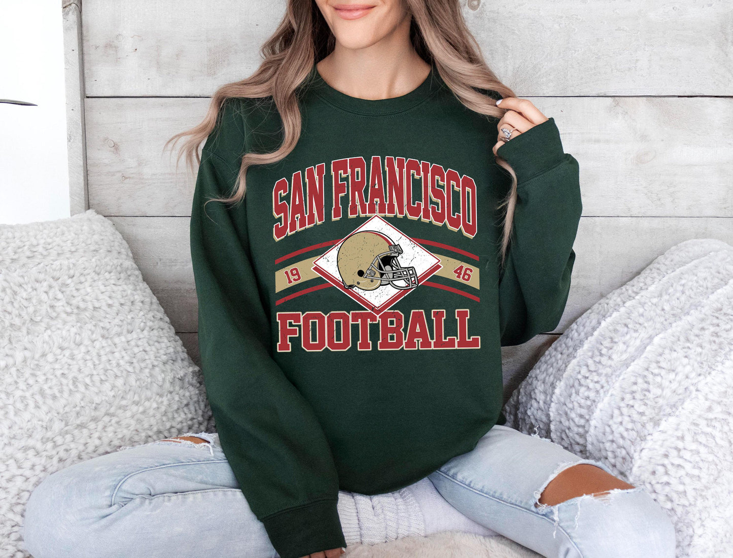 San Francisco Football Sweatshirt, Shirt Retro Style 90s Vintage Unisex Crewneck, Sun Day Football, Graphic Tee Gift For Football Fan Sport.
