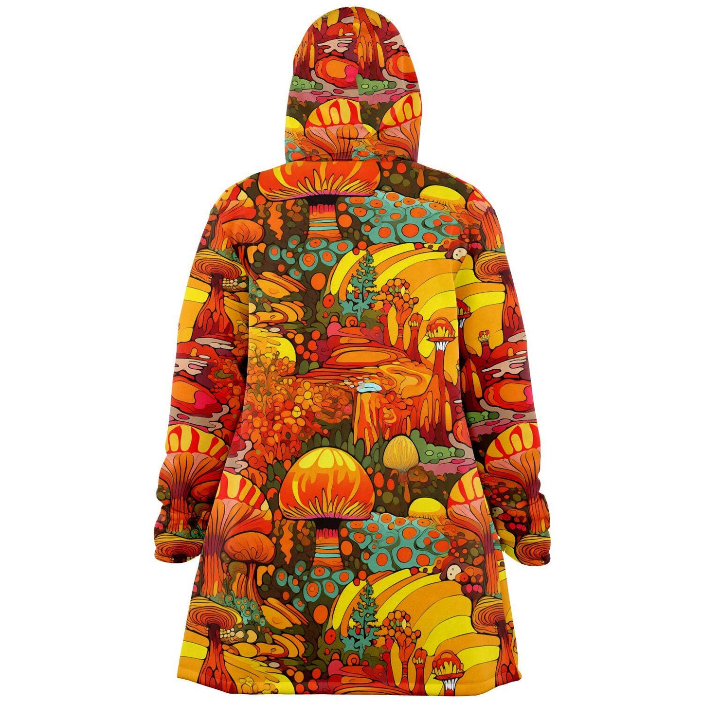 Vivid Colors Micro-fleece Psychedelic Mushrooms Hooded Cloak, Festival Rave Party Wear, EDM Festival Cape, Psychedelic Cape, Men's Rave Cape