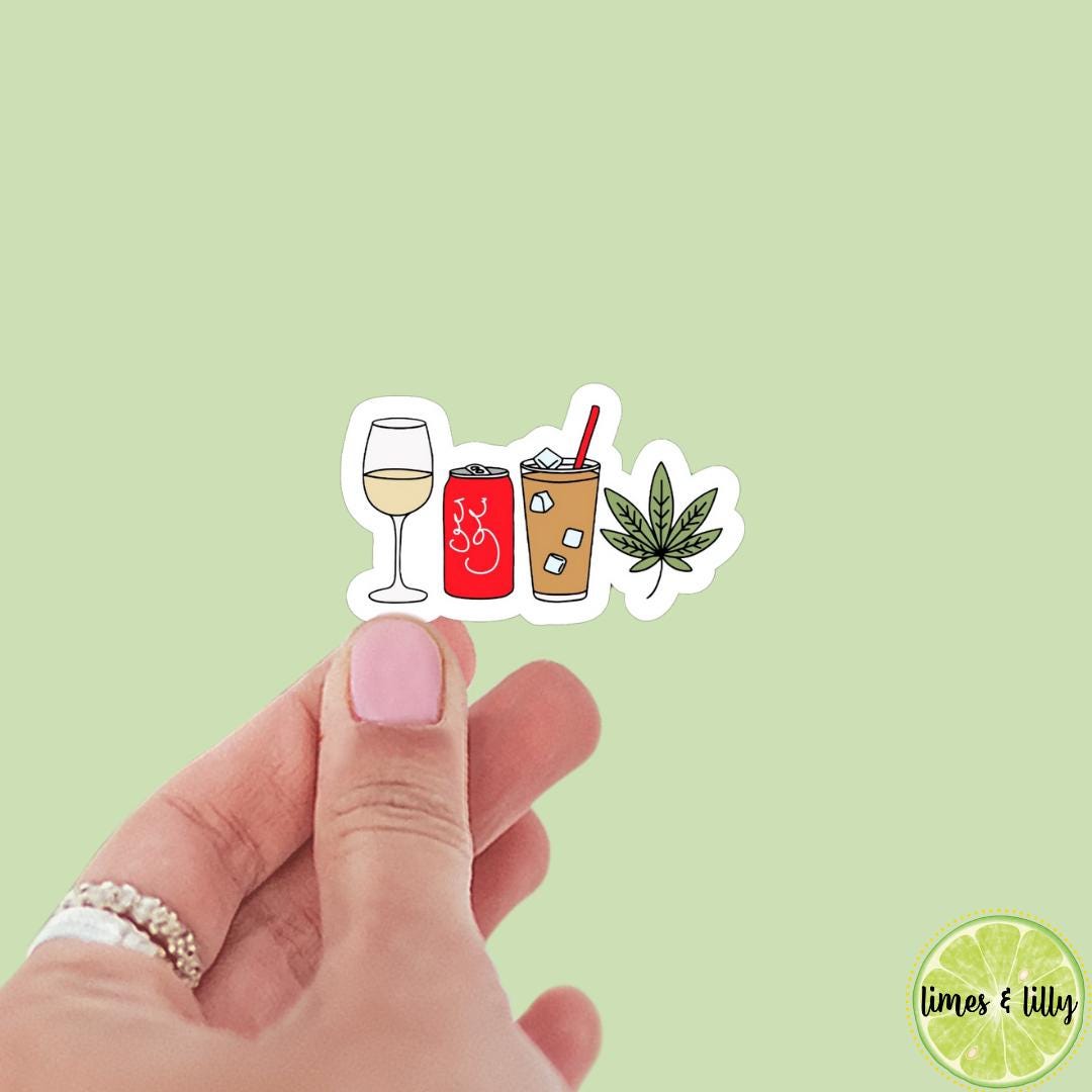 Wine Soda Iced Coffee Marijuana Leaf Stacked Sticker | bookish stickers | Kindle stickers | 420 | laptop | weed smoker | cannibis
