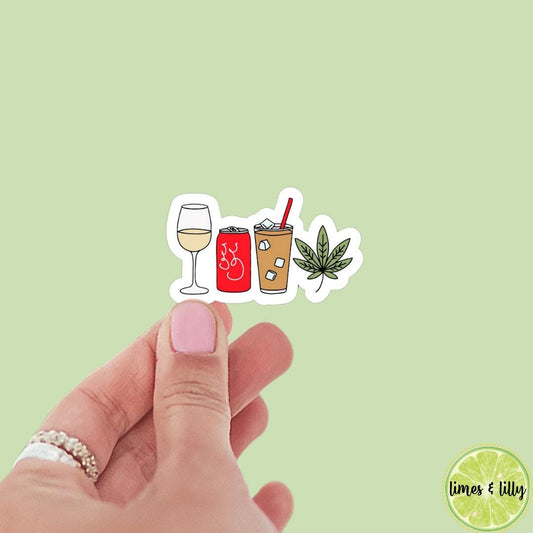 Wine Soda Iced Coffee Marijuana Leaf Stacked Sticker | bookish stickers | Kindle stickers | 420 | laptop | weed smoker | cannibis