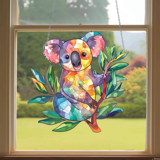 Koala On Branch Acrylic Window Hanging, Colorful Koala Hanging Car, nature animal, Gift For kid, Home Decor,Housewarming gift,Halloween Gift