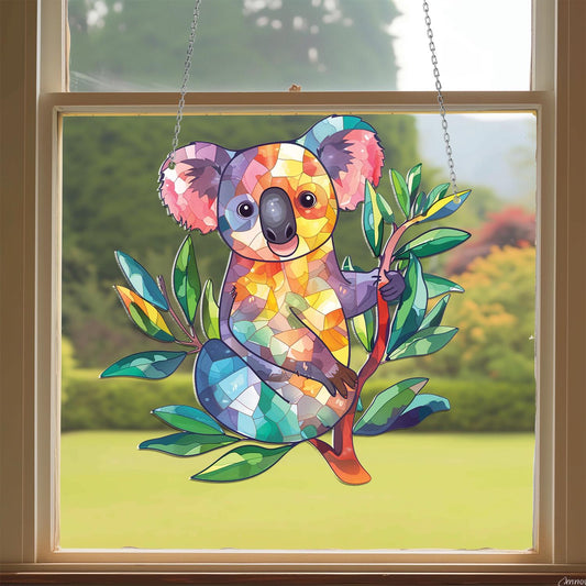 Koala On Branch Acrylic Window Hanging, Colorful Koala Hanging Car, nature animal, Gift For kid, Home Decor,Housewarming gift,Halloween Gift