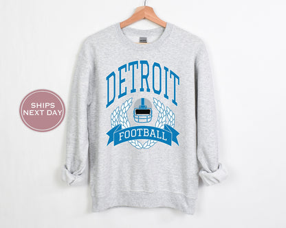 Detroit Football Sweatshirt, Vintage Detroit Crewneck, Retro Detroit Sweatshirt, Detroit Varsity Sweatshirt, Detroit Long Sleeve