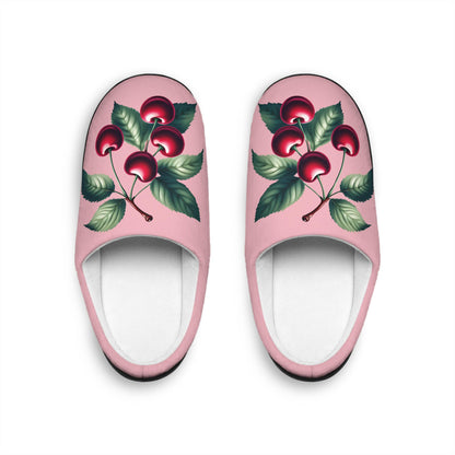 Cherryinspired Women'sSlippers Fruit Cherry Slippers Cherryfruit Houseshoes Slippers On BlushRose Pink PinkBackground Roseful Pink