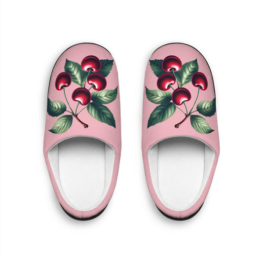 Cherryinspired Women'sSlippers Fruit Cherry Slippers Cherryfruit Houseshoes Slippers On BlushRose Pink PinkBackground Roseful Pink