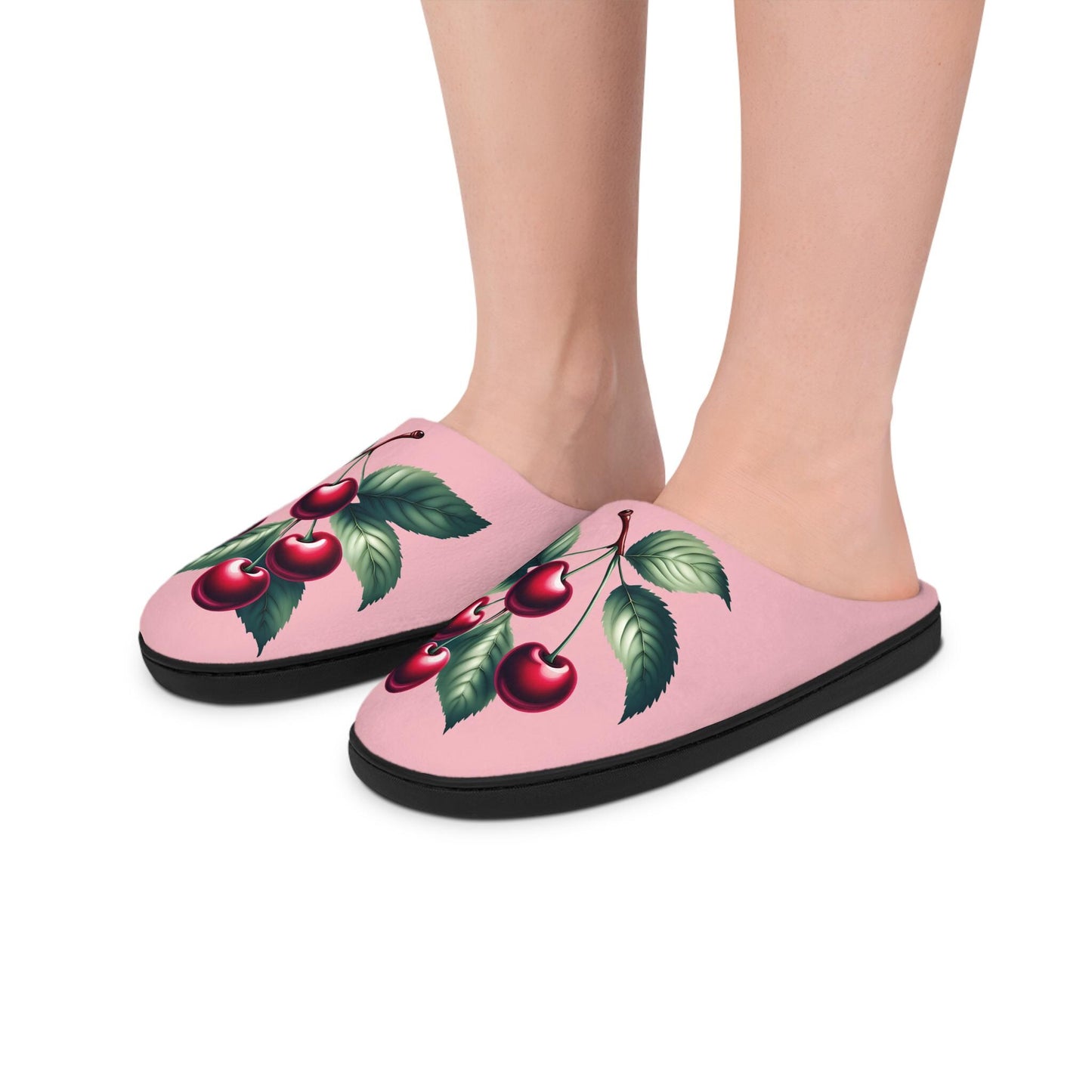 Cherryinspired Women'sSlippers Fruit Cherry Slippers Cherryfruit Houseshoes Slippers On BlushRose Pink PinkBackground Roseful Pink
