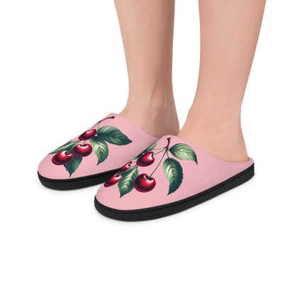 Cherryinspired Women'sSlippers Fruit Cherry Slippers Cherryfruit Houseshoes Slippers On BlushRose Pink PinkBackground Roseful Pink
