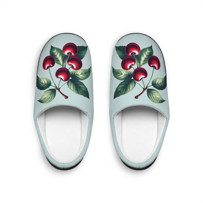 Women's Houseslipper MintGreen Color Cherry Toile Women'sSlippers Dark Redcherry SoftFleece Houseshoes Slippers, Anti-Skid CozyHouseShoes
