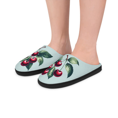 Women's Houseslipper MintGreen Color Cherry Toile Women'sSlippers Dark Redcherry SoftFleece Houseshoes Slippers, Anti-Skid CozyHouseShoes