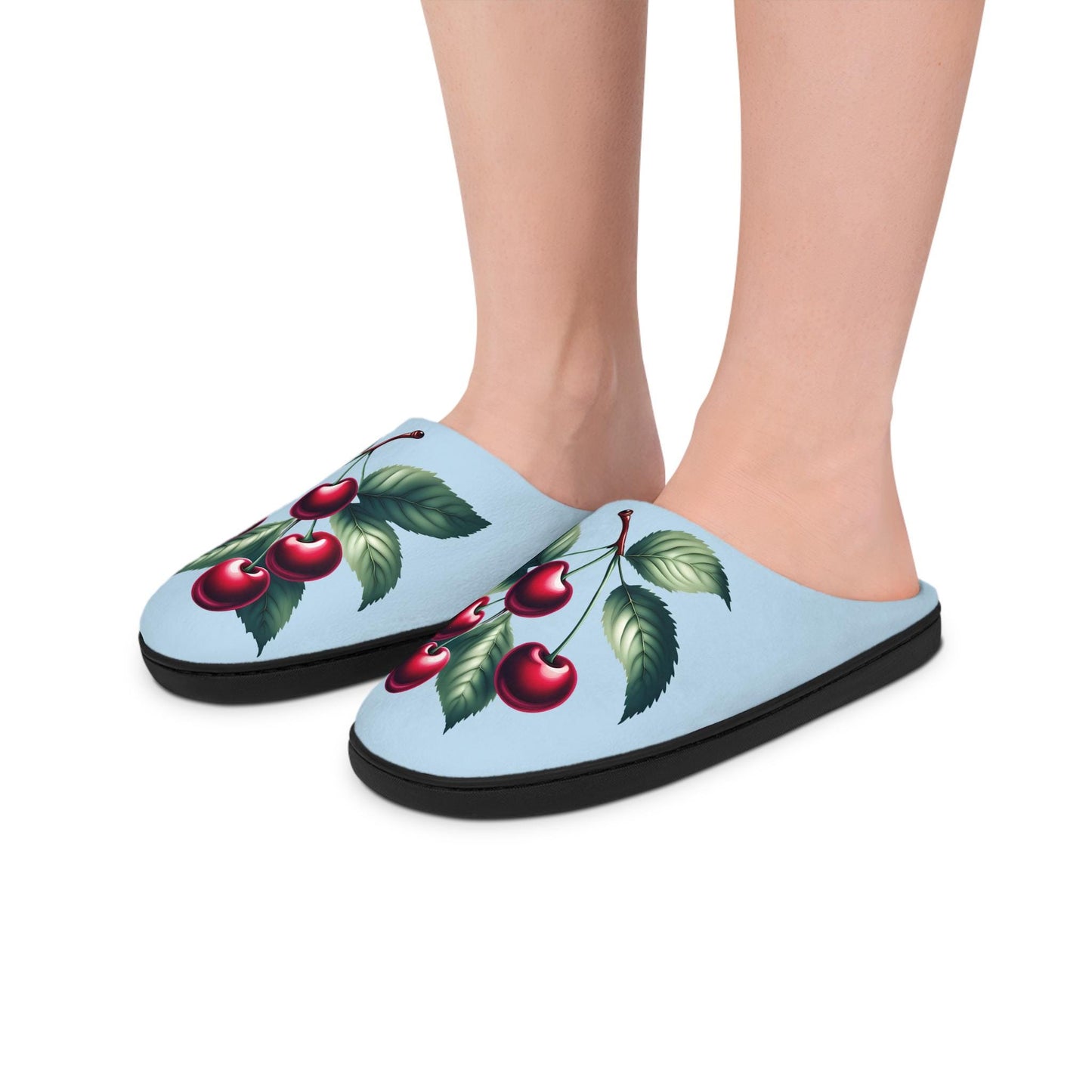 Women's Indoor Slippers Lightblue Slipper Dark Redcherries Houseshoeslipper For Fruitlovers Gifts-for Home Body Soft Fleece Slippers