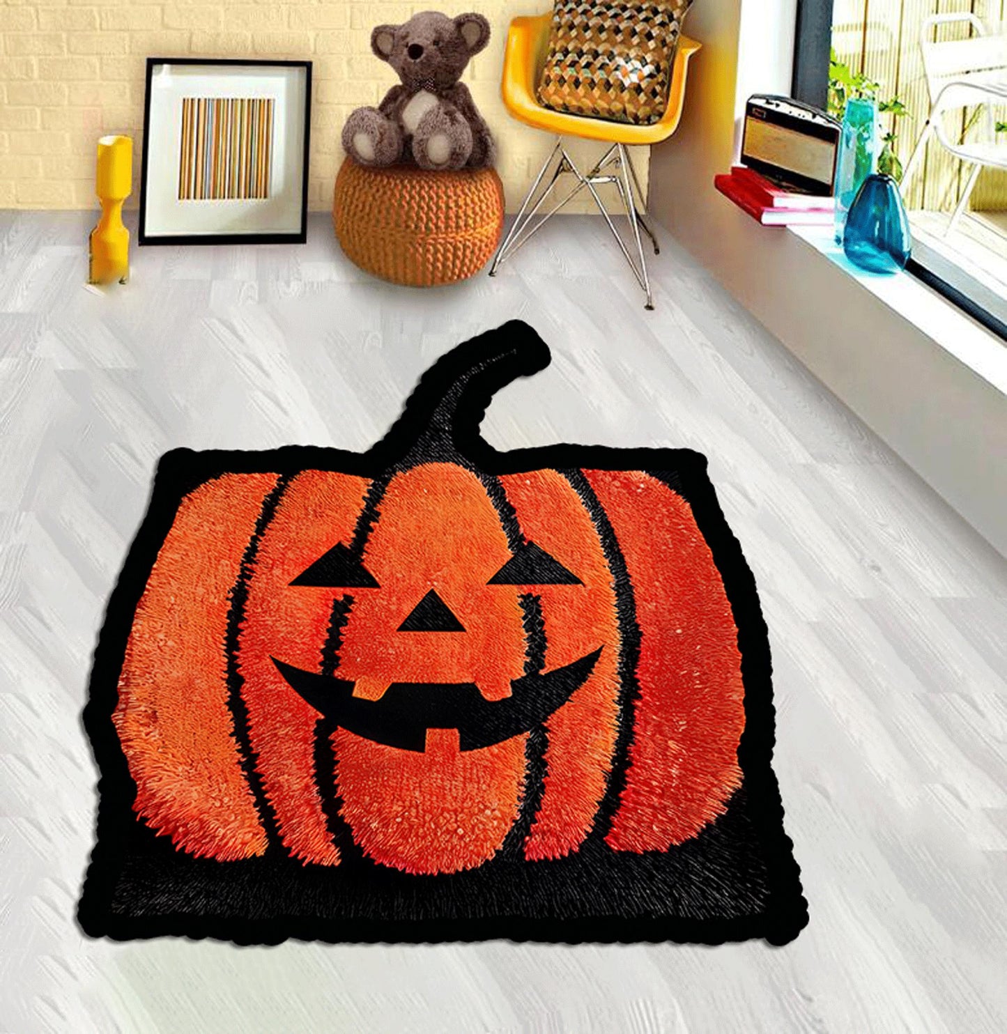 Scary Pumpkin Floor Rug, Halloween Pumpkin, Orange Pumpkin, Kids Room Spooky Pumpkin, Party Decor,Decorate Your Home with Pumpkin, Gift Rug