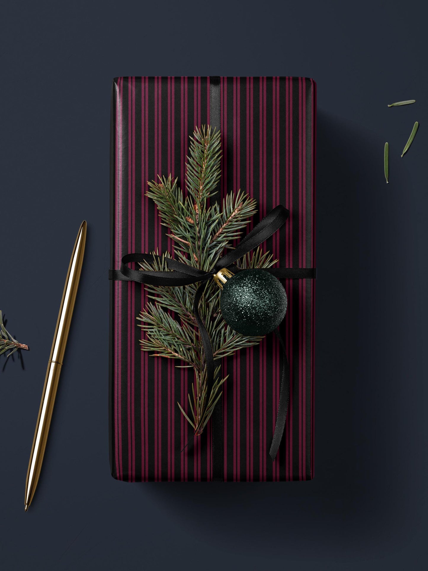 Pink and Black Striped Gift Wrap Moody Wrapping Paper Halloween Party Decor Fall Gift Wrap Romantic Gift for Her Birthday Gift Gothic Decor