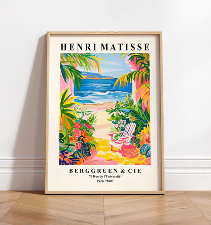 Pink coastal print, Beach house decor, Coastal cowgirl art, Matisse style maximalist wall art, Beachy poster