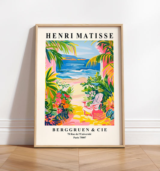 Pink coastal print, Beach house decor, Coastal cowgirl art, Matisse style maximalist wall art, Beachy poster