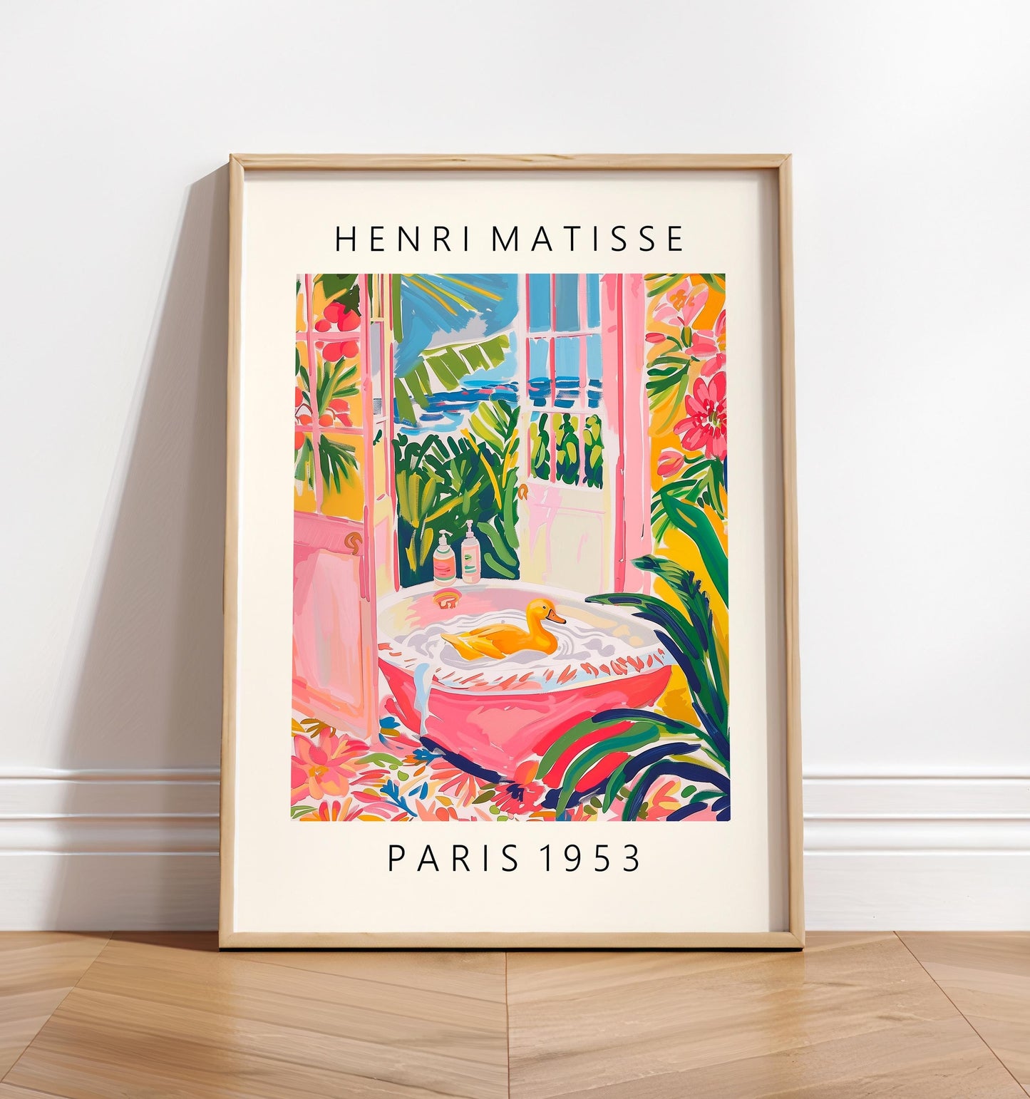 Duck in bathtub funny poster, Bathroom wall art, Pink farm decor, Cowgirl art, Matisse print, Bird art print
