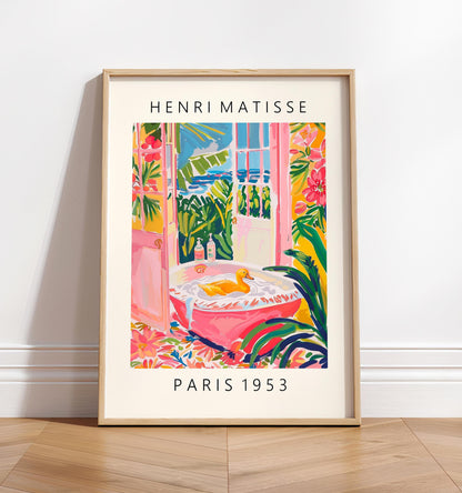 Duck in bathtub funny poster, Bathroom wall art, Pink farm decor, Cowgirl art, Matisse print, Bird art print