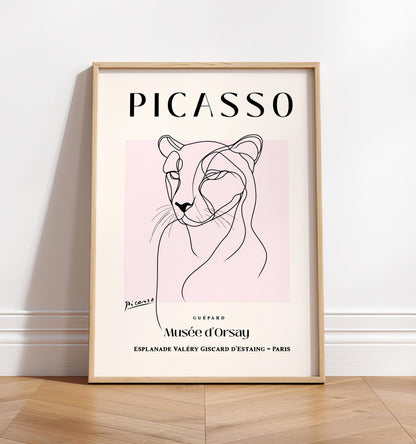 Cheetah line art print, Picasso poster, Minimalist decor, Mid century wall art