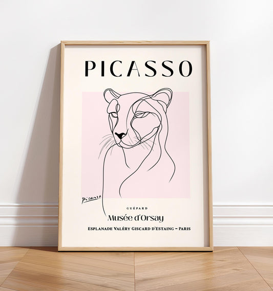 Cheetah line art print, Picasso poster, Minimalist decor, Mid century wall art